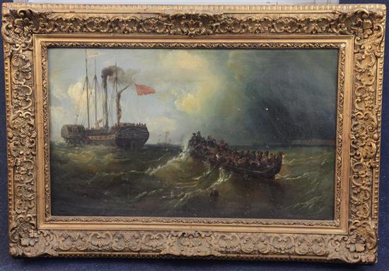 19th century English School The First Channel Paddle 13 x 21.5in.